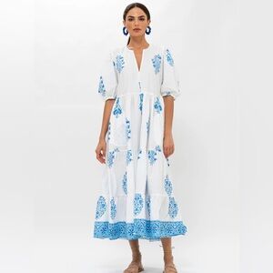 NWT Oliphant Puff Sleeve Maxi Laguna Blue, size Large